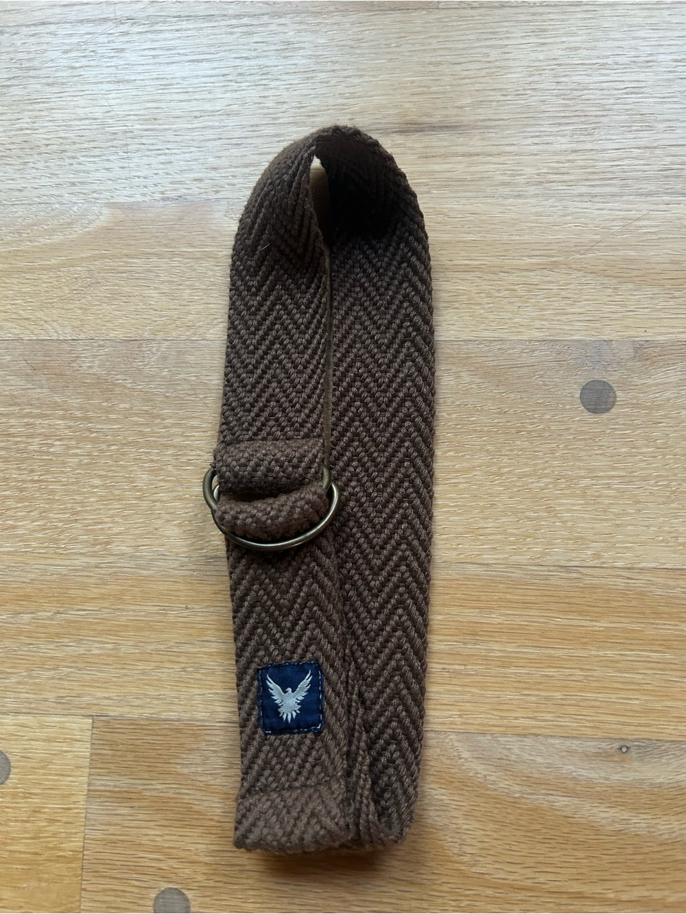 American Eagle Outfitters Brown Woven D-Ring Belt with Navy Eagle Patch